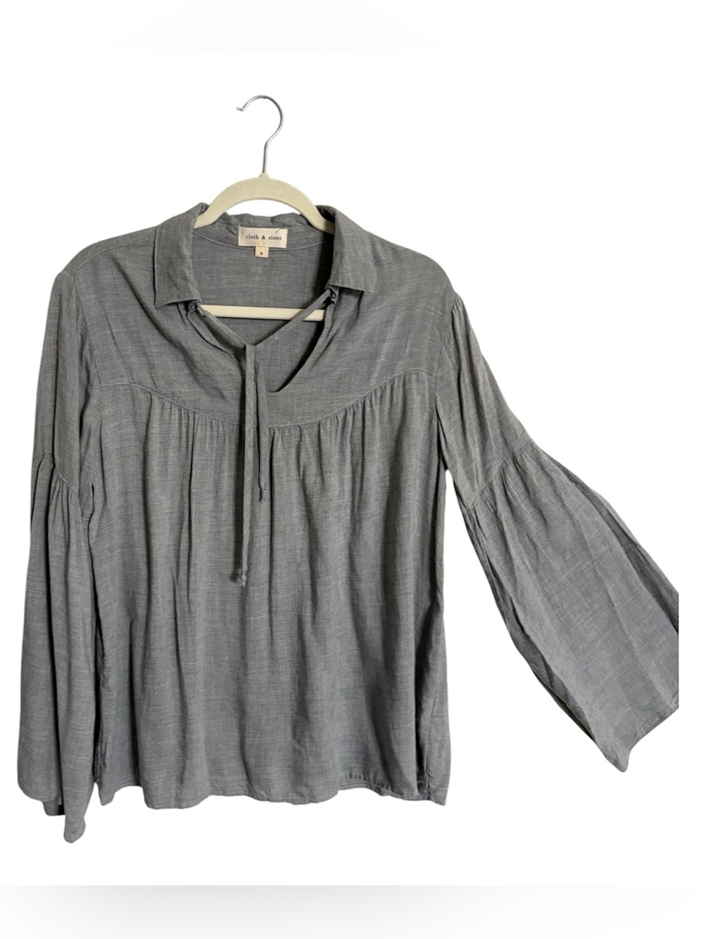 Cloth & Stone Gray Tie Neck Peasant Blouse S NWOT
